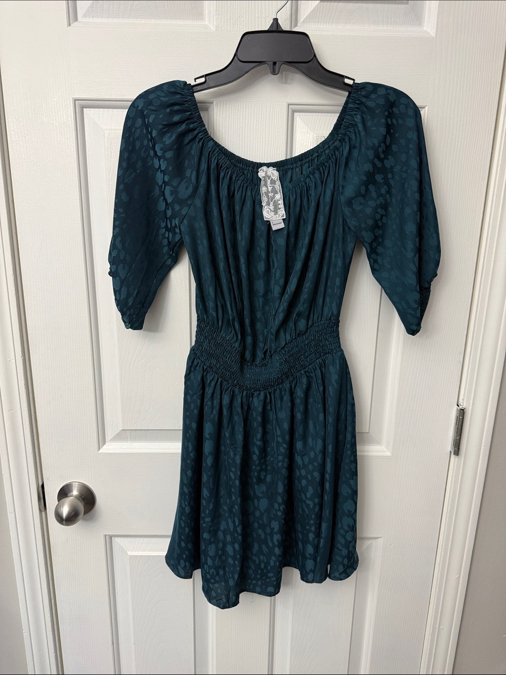 Sadie & Sage Teal Ruffled Square Neck Mini Dress